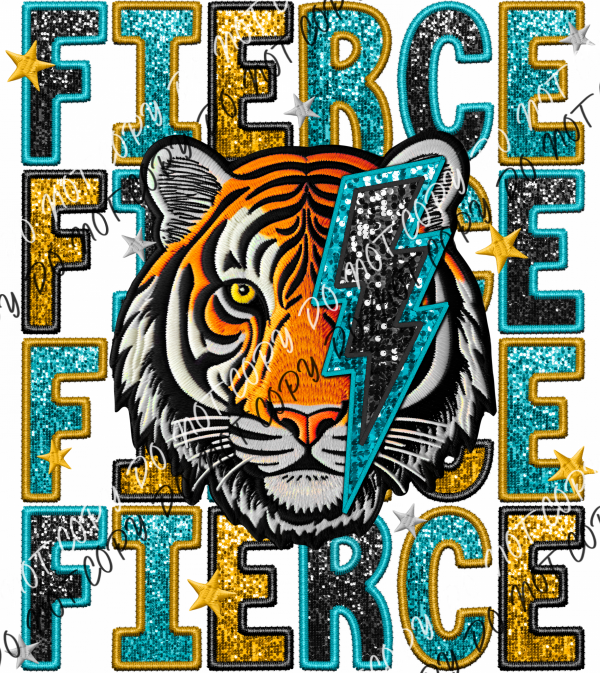 Fierce Tiger Faux Sequin And Embroidery Dtf Transfer Rtp Transfers