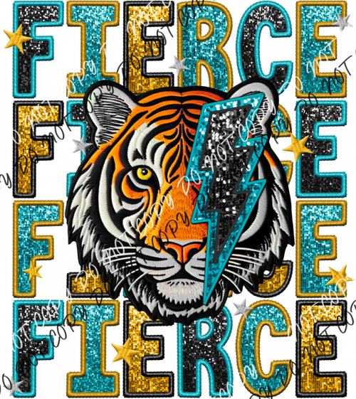 Fierce Tiger Faux Sequin And Embroidery Dtf Transfer Rtp Transfers