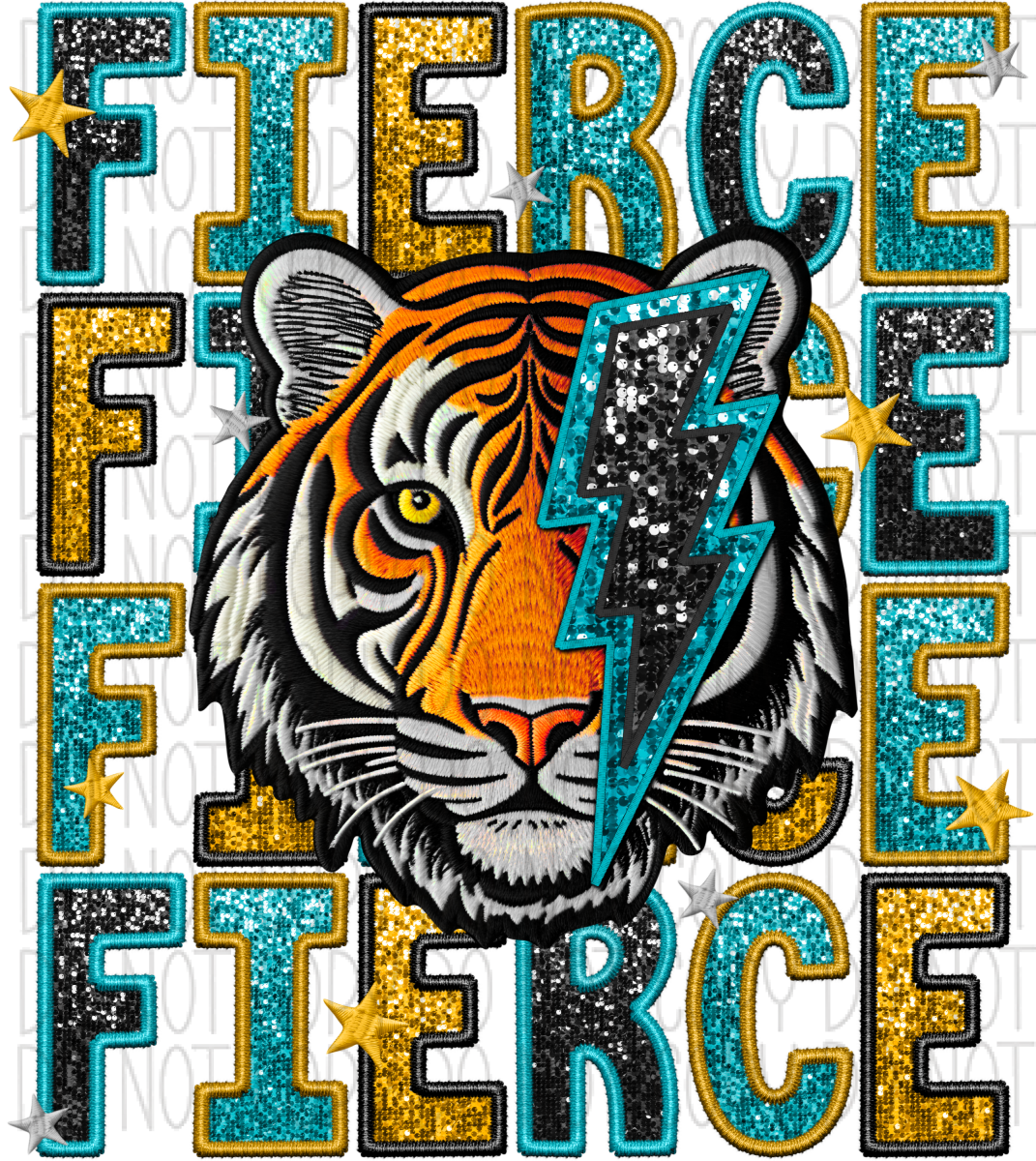 Fierce Tiger Faux Sequin And Embroidery Dtf Transfer Rtp Transfers