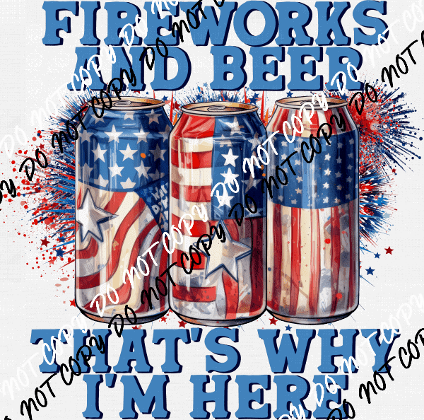 Fireworks and Beer DTF Transfer - We Print U Press DTF Transfers