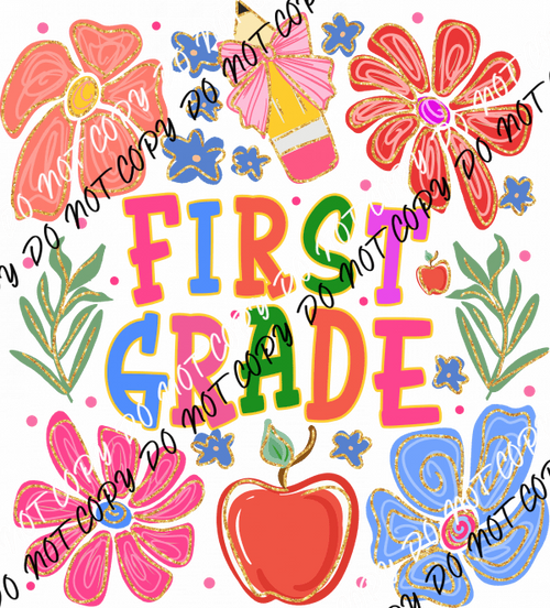 First Grade Colorful Doodles DTF Transfer - We Print U Press DTF Transfers