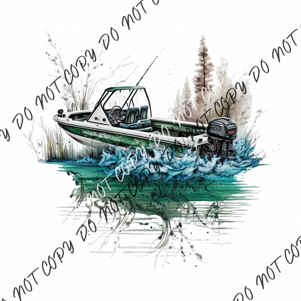 Fishing Boat Watercolor Dtf Transfer