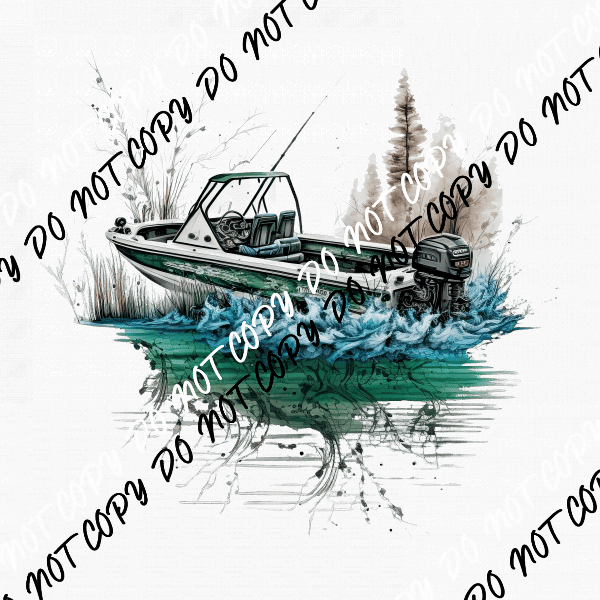 Fishing Boat Watercolor DTF Transfer - We Print U Press DTF Transfers