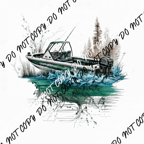 Fishing Boat Watercolor DTF Transfer - We Print U Press DTF Transfers