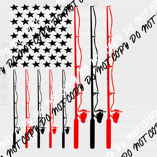 Fishing Pole American Flag DTF Transfer - We Print U Press DTF Transfers
