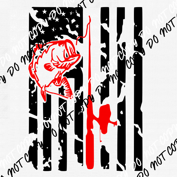 Flag Fish Pole DTF Transfer - We Print U Press DTF Transfers