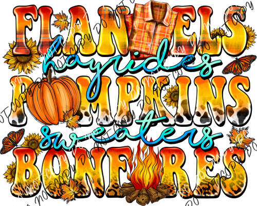 Flannels Hayrides Pumpkins Sweaters Bonfires Dtf Transfer Rtp Transfers