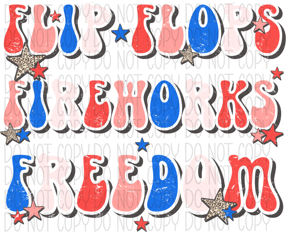 Flip Flops Fireworks Freedom Distressed Dtf Transfer