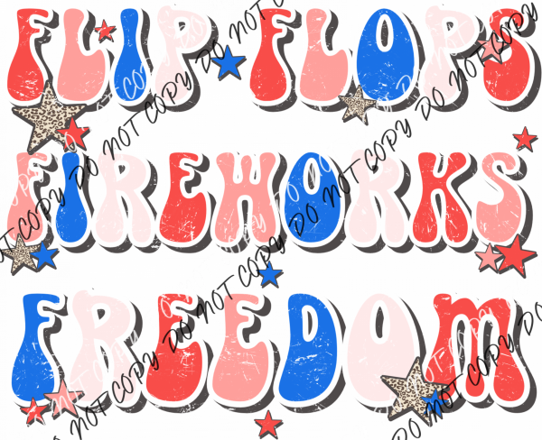 Flip Flops Fireworks Freedom Distressed Dtf Transfer