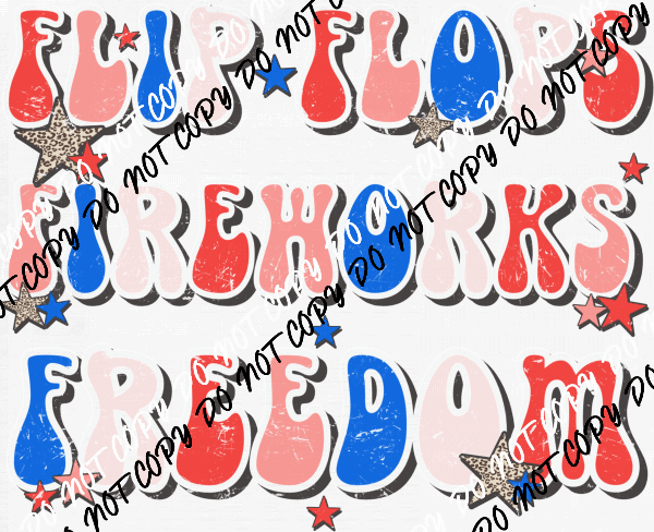 Flip Flops Fireworks Freedom Distressed DTF Transfer - We Print U Press DTF Transfers