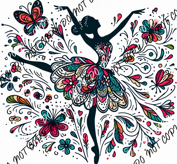 Floral Ballerina Silhouette DTF Transfer - We Print U Press DTF Transfers