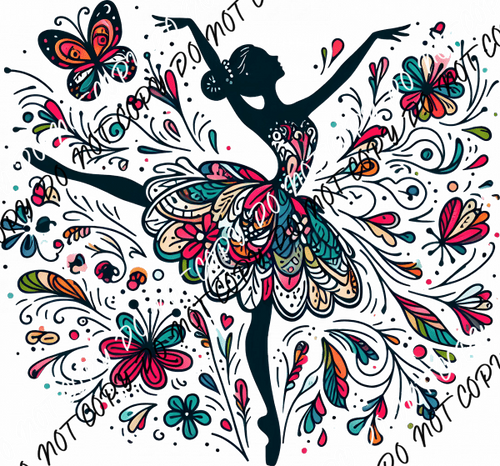 Floral Ballerina Silhouette DTF Transfer - We Print U Press DTF Transfers