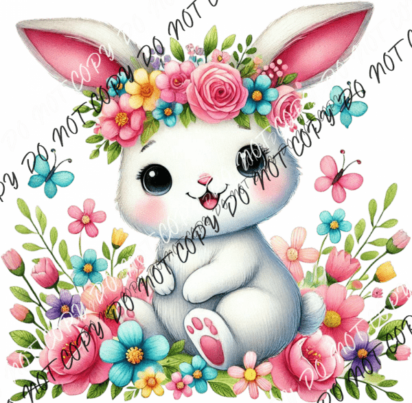 Floral Bunny with Butterflies DTF Transfer