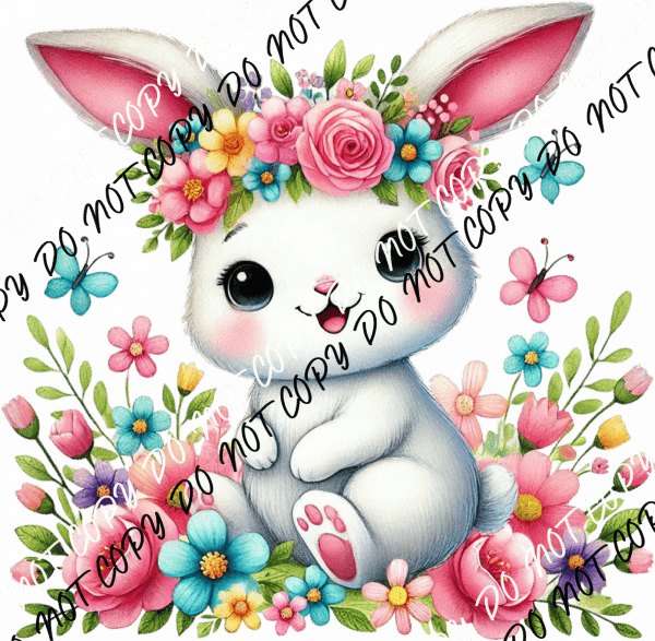 Floral Bunny with Butterflies DTF Transfer - We Print U Press DTF Transfers