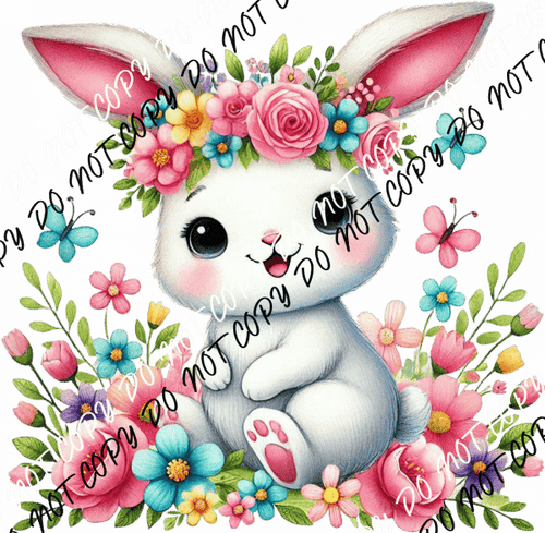 Floral Bunny with Butterflies DTF Transfer - We Print U Press DTF Transfers