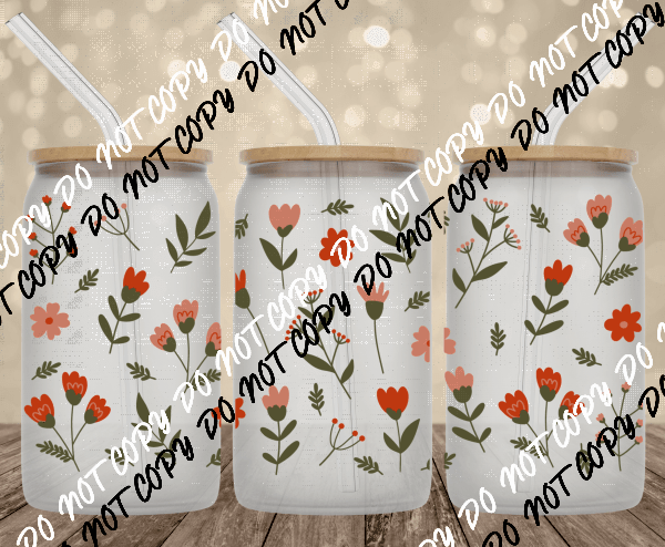 Floral Cottage Core UV Transfer for 16 oz Glass Can - We Print U Press DTF Transfers