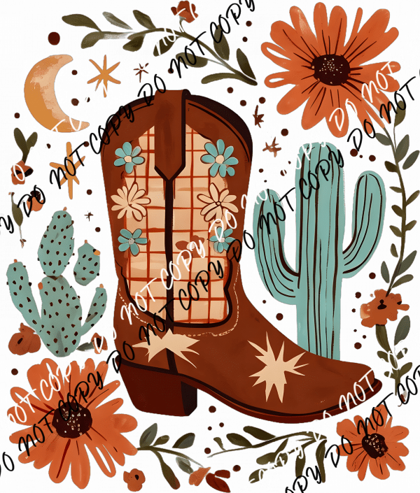 Floral Cowgirl Boot DTF Transfer - We Print U Press DTF Transfers