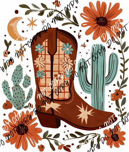 Floral Cowgirl Boot DTF Transfer - We Print U Press DTF Transfers