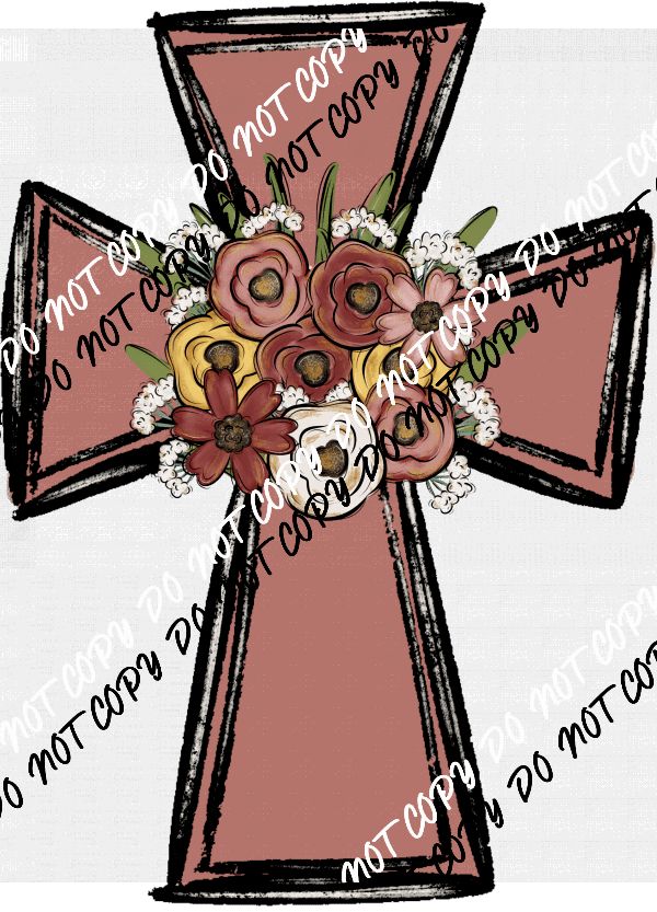 Floral Cross DTF Transfer - We Print U Press DTF Transfers