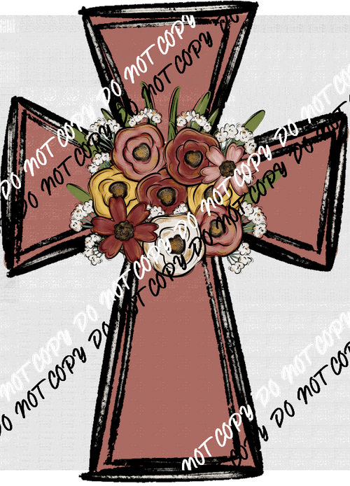 Floral Cross DTF Transfer - We Print U Press DTF Transfers