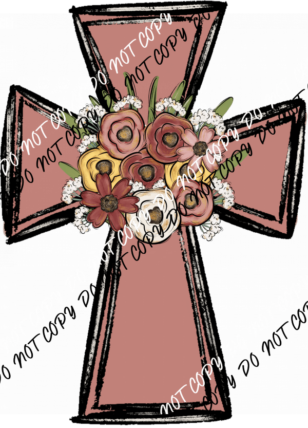 Floral Cross DTF Transfer - We Print U Press DTF Transfers