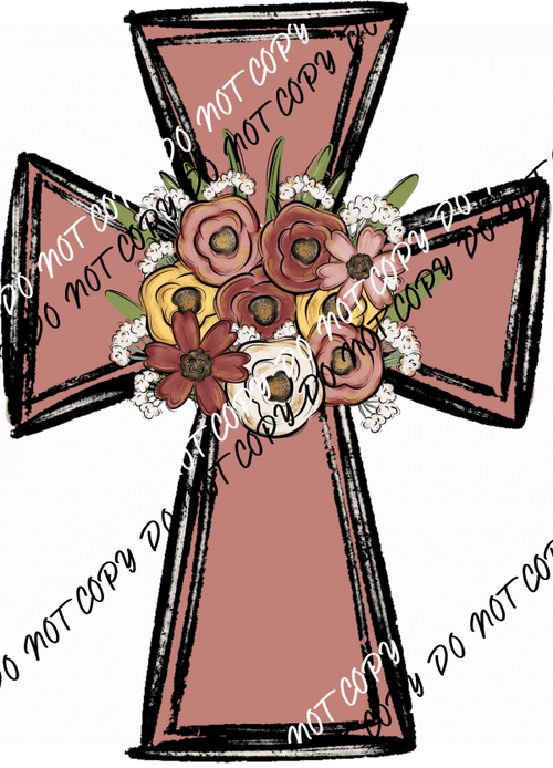 Floral Cross DTF Transfer - We Print U Press DTF Transfers