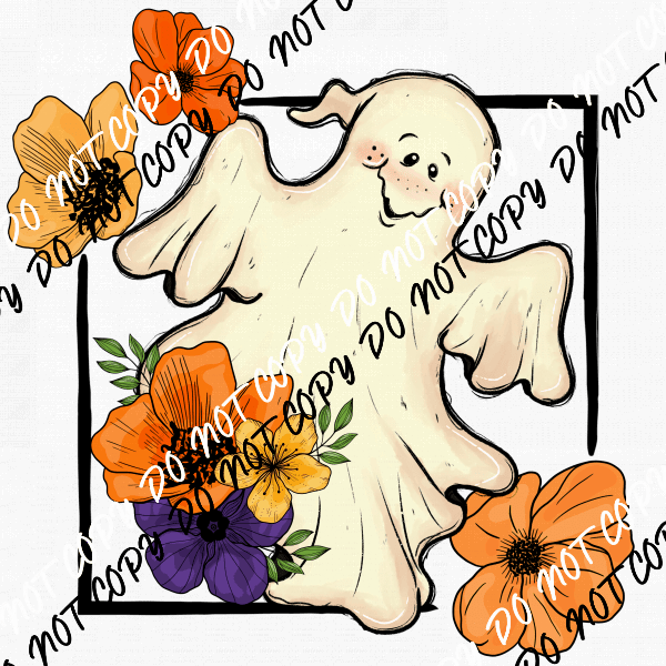 Floral Cute Ghostie DTF Transfer - We Print U Press DTF Transfers