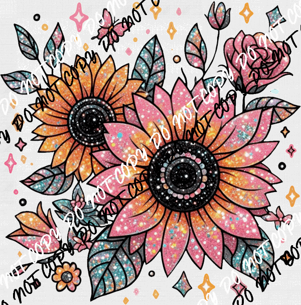 Floral Faux Glitter DTF Transfer - We Print U Press DTF Transfers