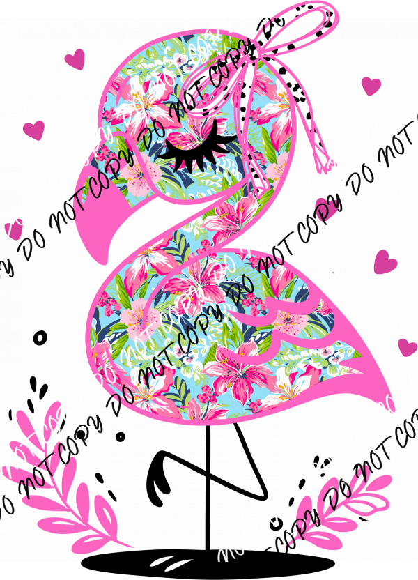 Floral Flamingo Bow DTF Transfer - We Print U Press DTF Transfers