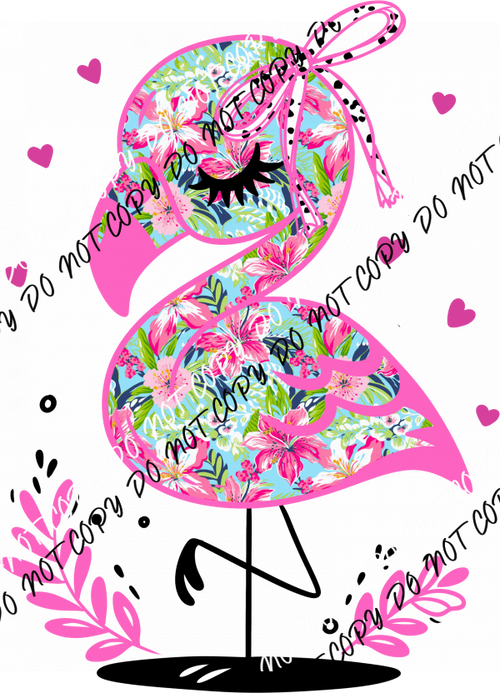 Floral Flamingo Bow DTF Transfer - We Print U Press DTF Transfers