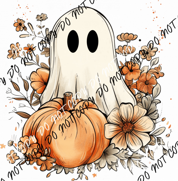 Floral Ghost and Pumpkin DTF Transfer - We Print U Press DTF Transfers