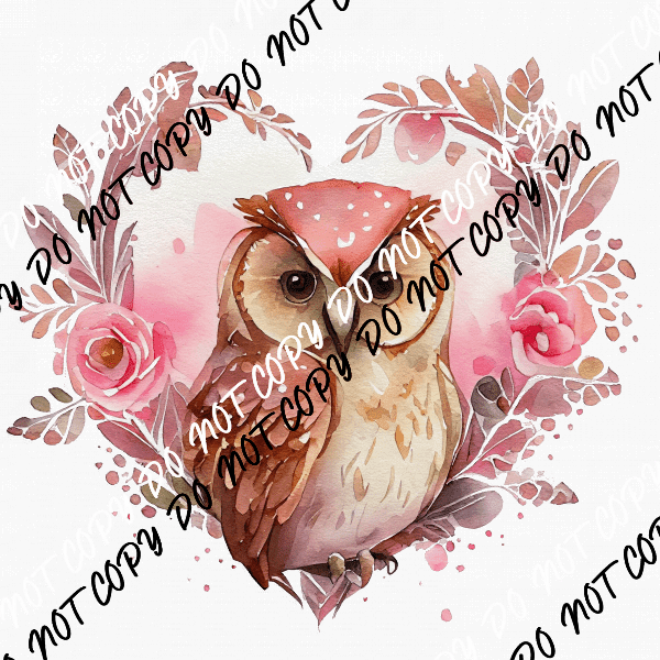 Floral Heart Wreath Owl Roses Watercolor DTF Transfer - We Print U Press DTF Transfers