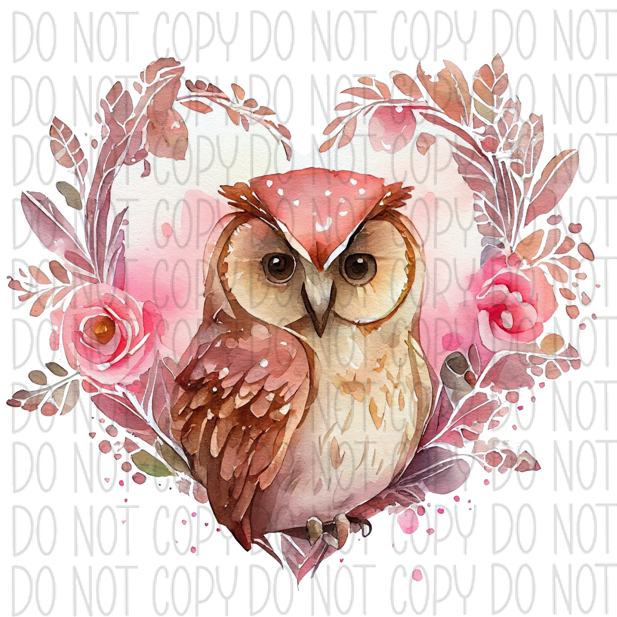 Floral Heart Wreath Owl Roses Watercolor Dtf Transfer