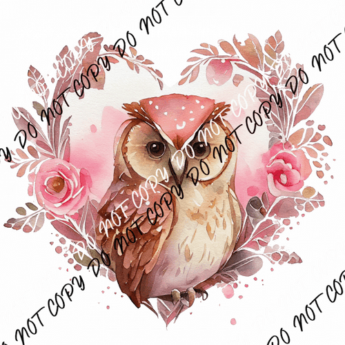 Floral Heart Wreath Owl Roses Watercolor DTF Transfer - We Print U Press DTF Transfers