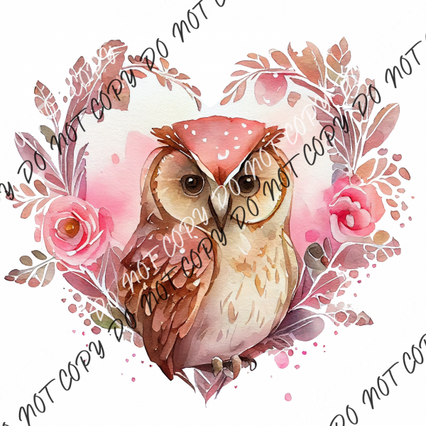 Floral Heart Wreath Owl Roses Watercolor Dtf Transfer