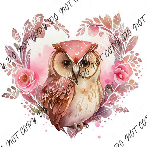 Floral Heart Wreath Owl Roses Watercolor Dtf Transfer