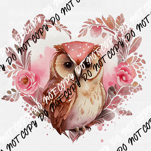 Floral Heart Wreath Owl Roses Watercolor DTF Transfer - We Print U Press DTF Transfers