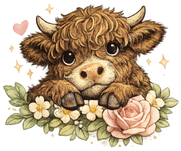 Floral Highland Cow DTF Transfer RTP DTF Transfers
