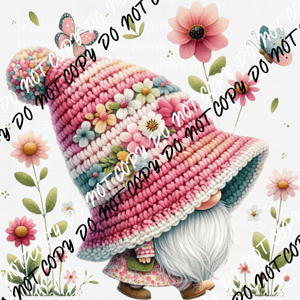 Floral Knitted Hat Gnome DTF Transfer - We Print U Press DTF Transfers