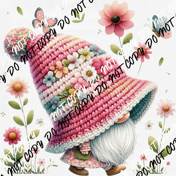 Floral Knitted Hat Gnome DTF Transfer - We Print U Press DTF Transfers
