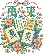 Floral Mahjong Tiles Teal and Peach Bow DTF Transfer