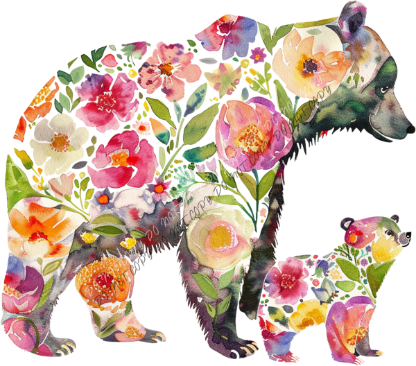 floral mama baby bear dtf transfer