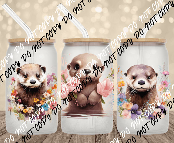 Floral Otter Trio UV Transfer for 16 oz Glass Can - We Print U Press DTF Transfers