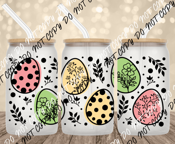 Floral Pastel Easter Eggs UV Transfer for 16 oz Glass Can - We Print U Press DTF Transfers