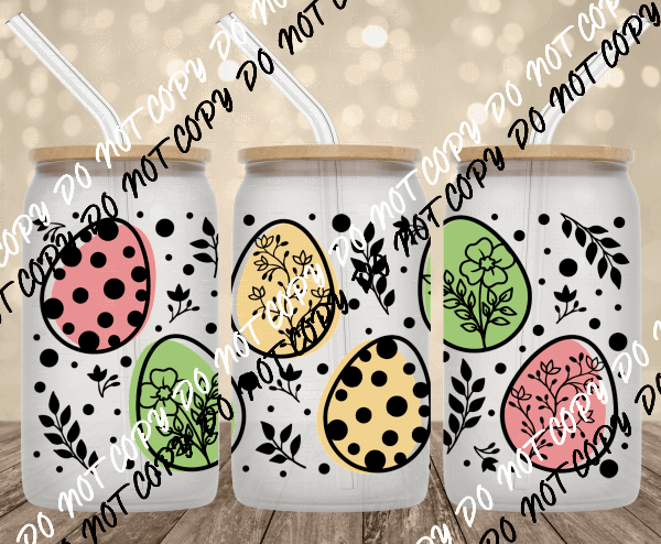 Floral Pastel Easter Eggs UV Transfer for 16 oz Glass Can - We Print U Press DTF Transfers