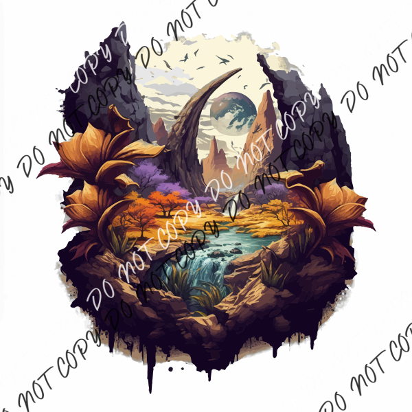 Floral Planet Landscape Dtf Transfer