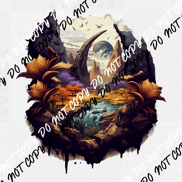 Floral Planet Landscape DTF Transfer - We Print U Press DTF Transfers