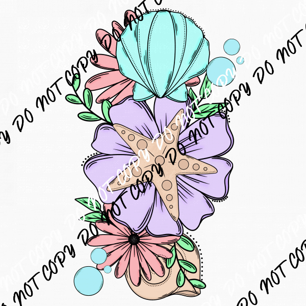 Floral Shell Color DTF Transfer - We Print U Press DTF Transfers