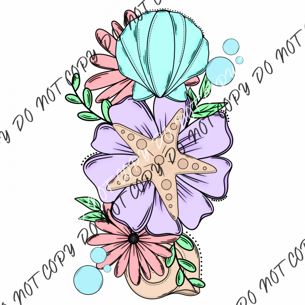 Floral Shell Color Dtf Transfer