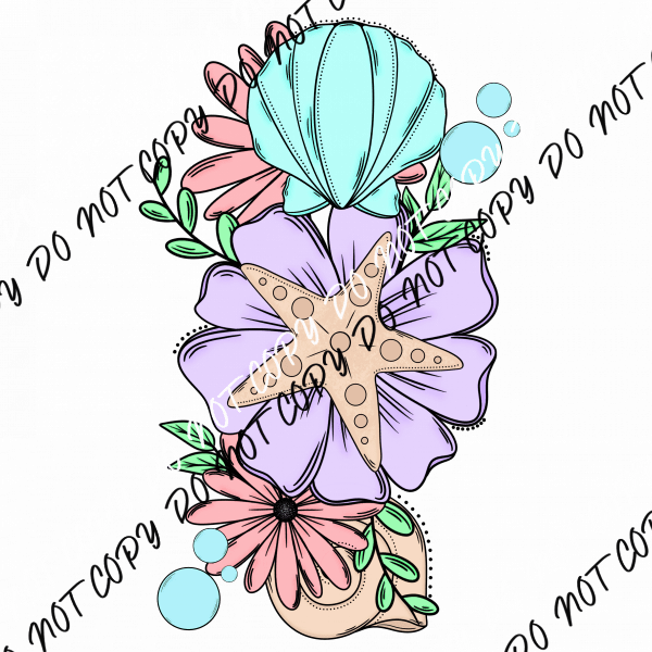 Floral Shell Color DTF Transfer - We Print U Press DTF Transfers